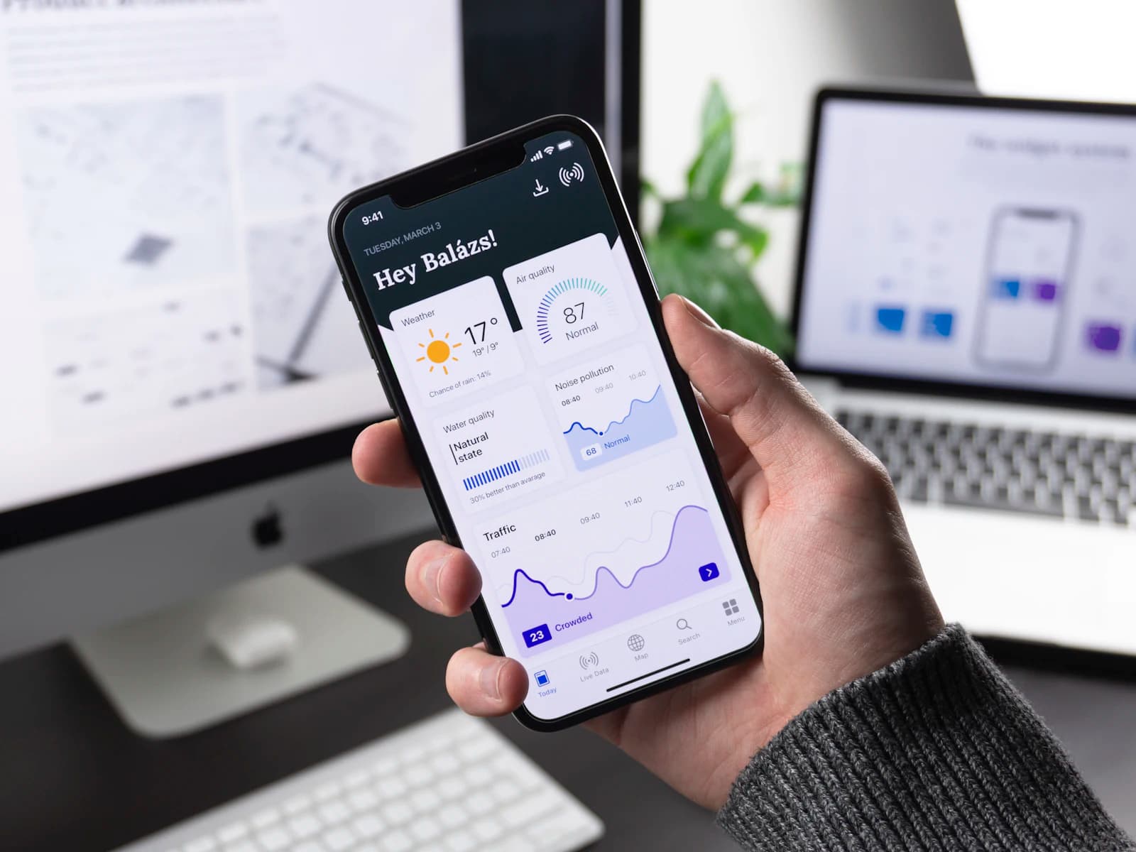 Mobile product interface being reviewed